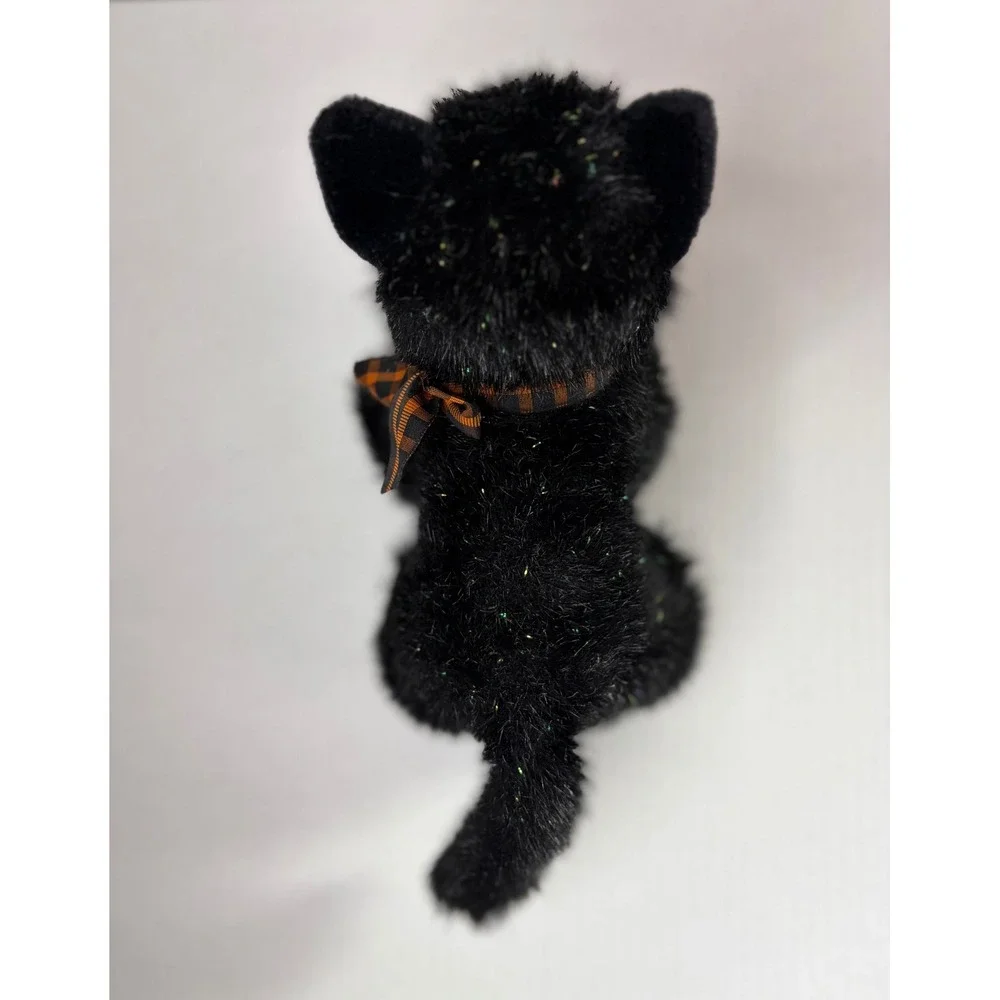 Russ Berrie Burnside Black Cat Plush Halloween Tinsel Bow Stuffed Animal 7